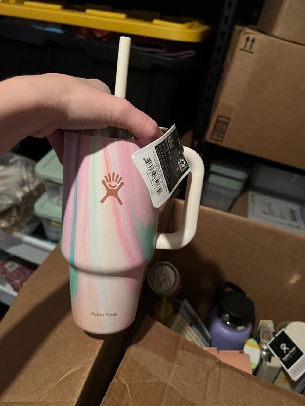 Hydro Flask Pink Green Swirl Insulated Mug with Straw